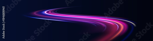 Road swirl color line light motion traffic speed city night.

