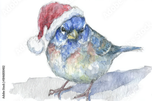 bird wearing a santa hat