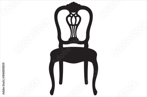 Elegant black silhouette of a vintage ornate chair with detailed backrest