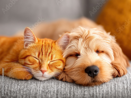 Cat dog sleeping together