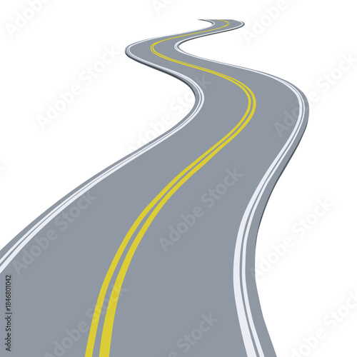 Winding Asphalt Road Perspective With Yellow Lines Vector Illustration