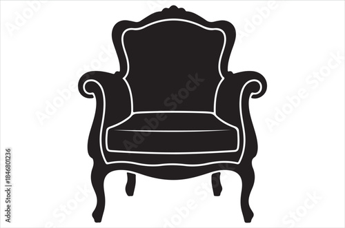 Elegant black silhouette of a vintage armchair with ornate detailing
