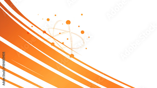 Minimal orange accent stripes with abstract atomic geometry, wall art vector, isolated on white background