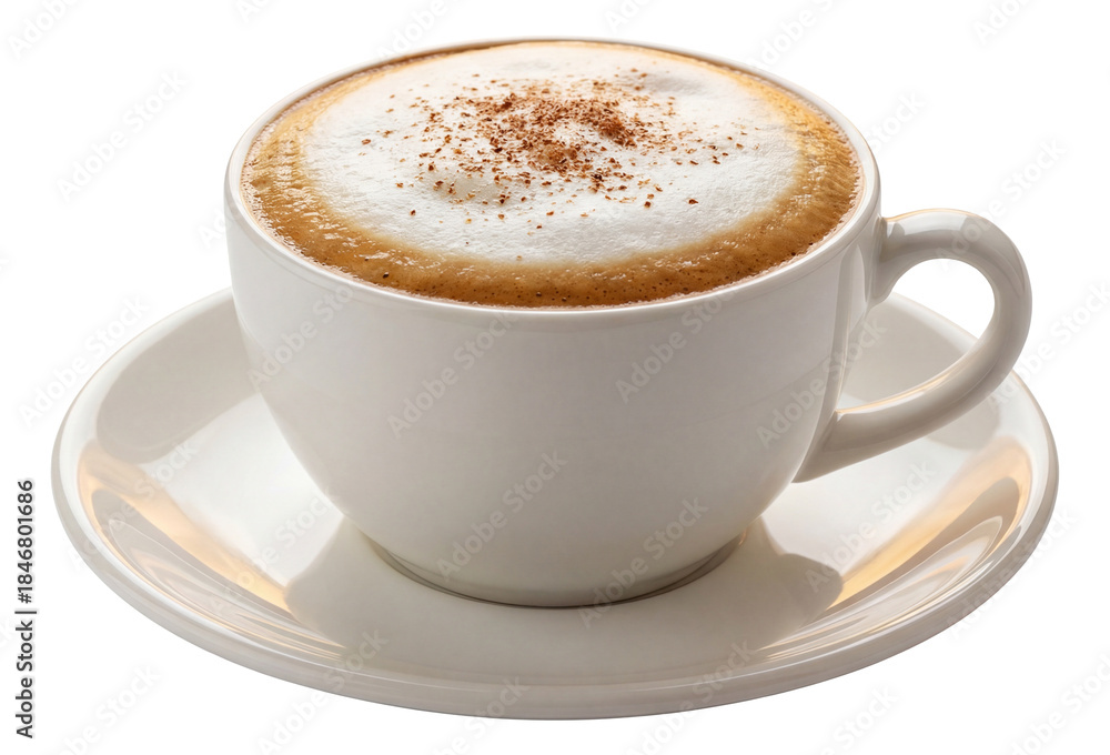 Fototapeta premium A cappuccino in a ceramic saucer with milk foam and a dusting of nutmeg.