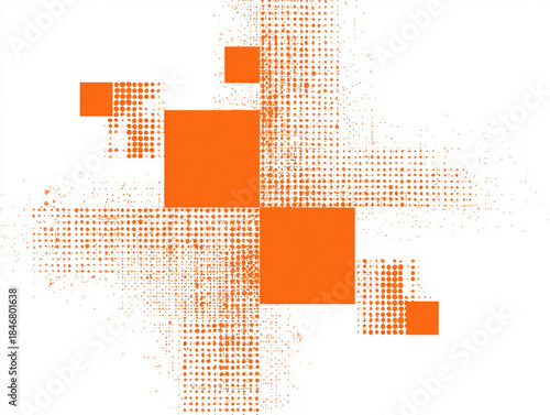 Minimal orange halftone geometry, atomic age abstract vector, contemporary design, isolated on white background