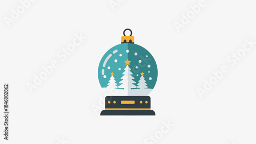 Festive blue snow globe Christmas ornament with trees and star.