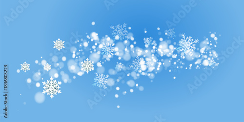 Magical heavy snow flakes backdrop. Snowstorm speck ice particles. Snowfall sky white teal blue wallpaper. Rime snowflakes vector. Snow hurricane landscape.