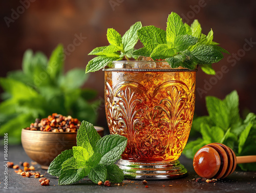 Mint julep drink in a silve...