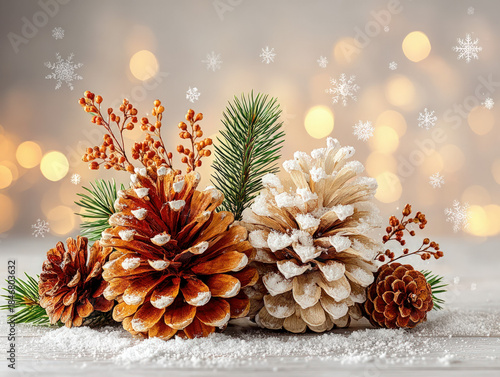 Pinecones covered in snow