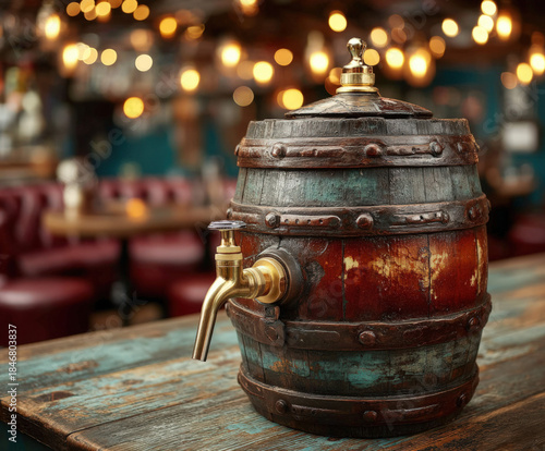Rustic beer barrel with a b...