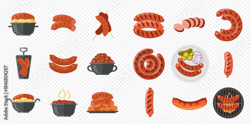 Delicious Assortment of Grilled Sausages and Hot Dogs in Various Styles and Preparations.