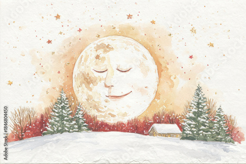 simple watercolor of a moon...