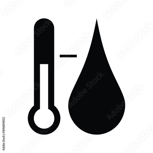 Black thermometer icon with water drop and minus sign temperature cold