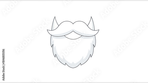 Iconic white fluffy beard and mustache Santa Claus style simple line art illustration.