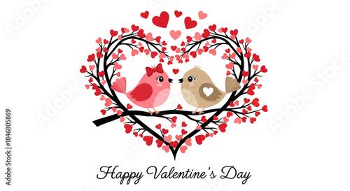 Cute Love Birds Couple Illustration for Happy Valentine's Day Greeting Card and Romantic Design Template