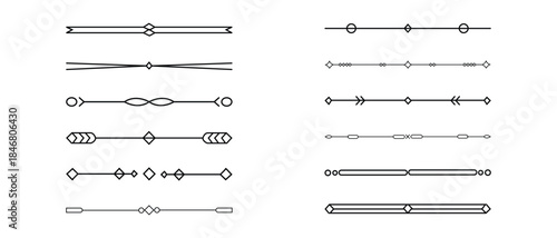 Text divider. geometric line divider set.  hand drawn vector line border. Line separators.  Ornaments and Page Divider Lines Vector. Doodle design. Vector illustration