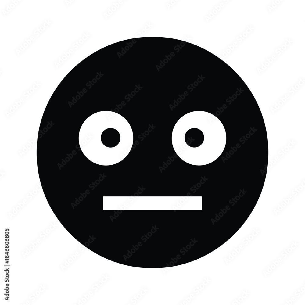 Fototapeta premium Black circle with white eyes and mouth on white background face