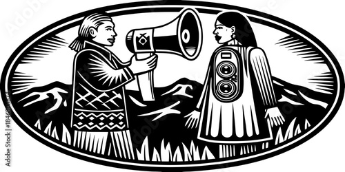 Modern M?ori kuia using smart k?rero speaker sharing whakapapa in vector style. Features vibrant and dynamic palette. cultural projects, website backgrounds, presentation templates, branding ...