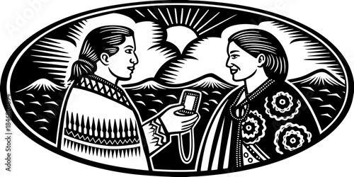 Modern M?ori kuia using smart k?rero speaker sharing whakapapa in vector style. Features vibrant and dynamic palette. cultural projects, website backgrounds, presentation templates, branding ...