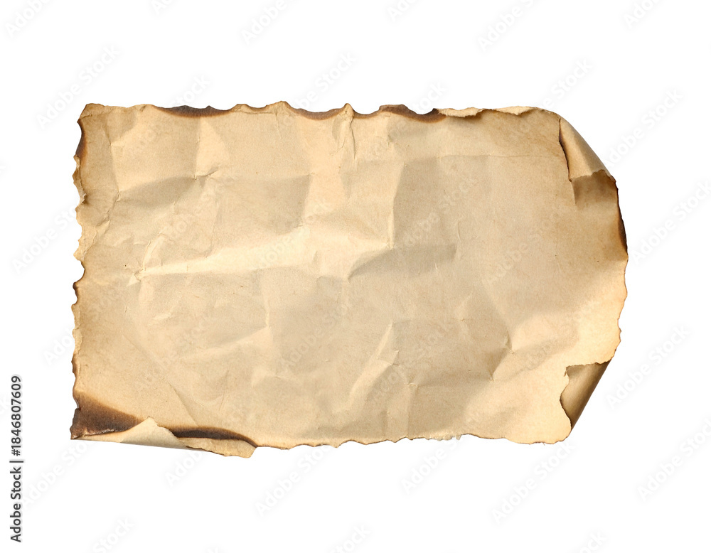Obraz premium Crumpled, burnt paper with torn, darkened edges