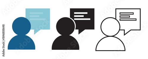 Business Communication Icon Set with Chat Bubbles and User Avatars in Flat, Solid, and Outline Style for Corporate Messaging and Team Collaboration