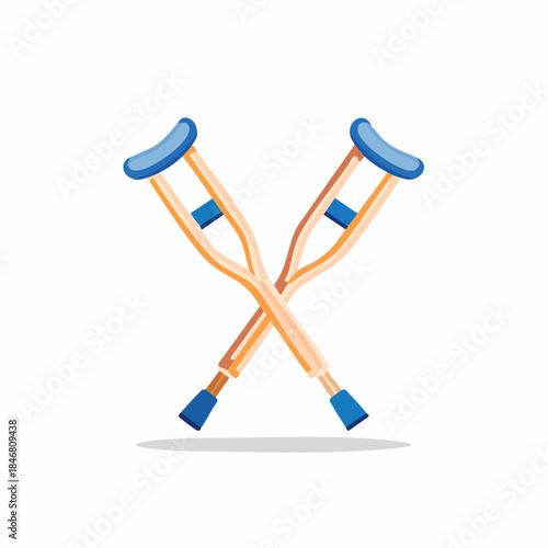 Pair of Medical Crutches Crossed, Symbolizing Recovery and Support on Isolated White Background