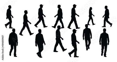 Silhouette of multiple people walking in different directions