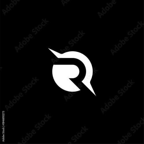 Modern planet logo with negative space letter R. Minimalist circular orbit symbol for aerospace, tech startup, or global brand identity. Professional white vector icon on black background