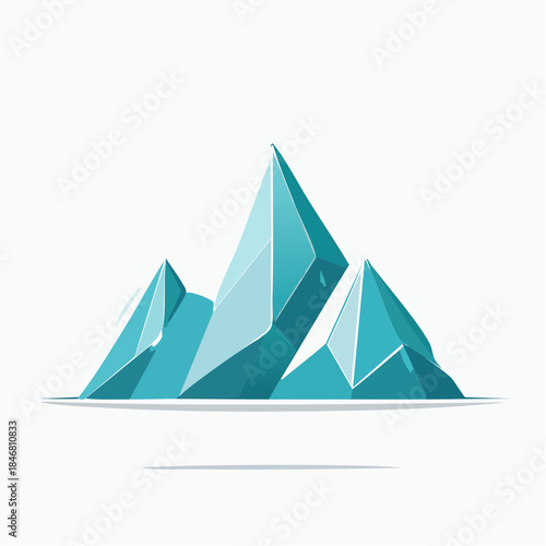 Modern Abstract Geometric Ice Mountains or Glaciers in a Cool Blue and White Color Scheme on Isolated White Background