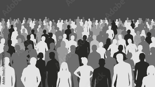 Diverse crowd of people in gray and white silhouettes