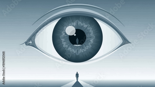 Man standing in front of giant eye with inner vision