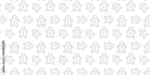 Charming outline gingerbread man cookie pattern, a delightful seamless background illustration for winter holidays and Christmas, perfect for seasonal designs, baking themes, and sweet treats