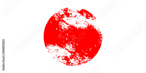 Japanese flag symbol of rising sun. Red circle in grunge style on white background.Eps10