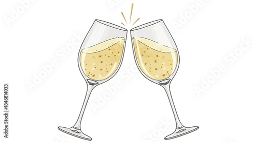 Champagne glasses clinking together in celebration with sparkling wine