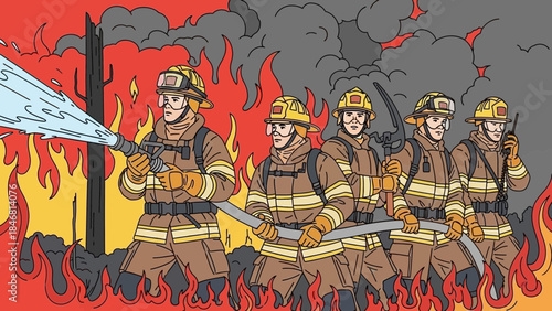 Brave firefighters battling intense flames in emergency response situation