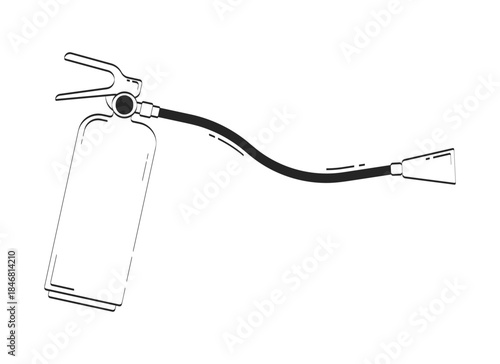 Fire extinguisher with hose nozzle doodle linear object. Safety equipment. Emergency preparedness. Firefighting 2D vector outline clip art drawing isolated on white. Hand drawn sketch illustration