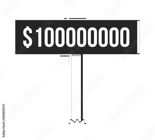 Billion dollar price signpost doodle linear object. Financial value. High valuation. Expensive real estate cost sign 2D vector outline clip art drawing isolated. Hand drawn sketch illustration
