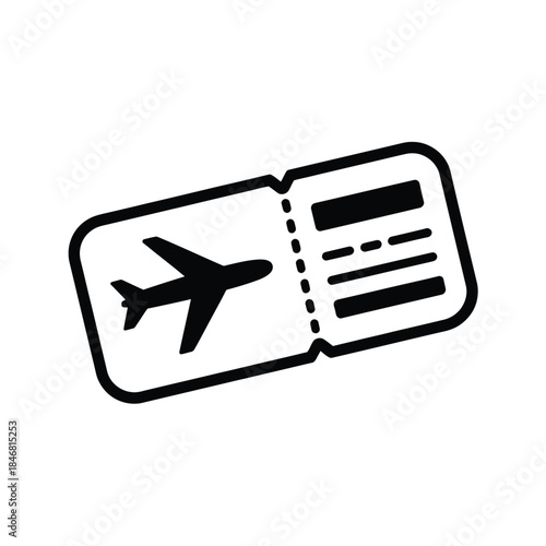 Simple icon of an airline ticket with an airplane silhouette on a white background