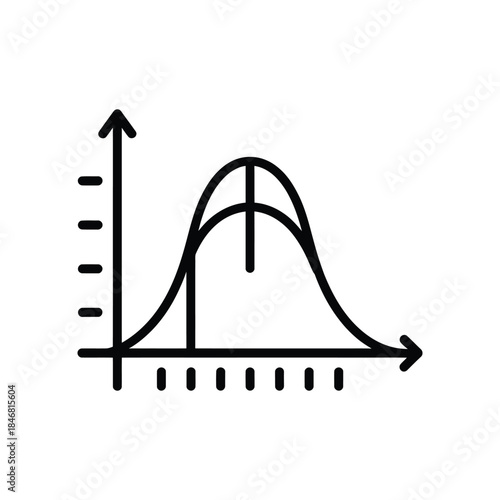 A simple line icon illustrating a normal distribution graph for statistics or data analysis