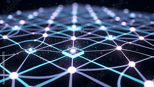 Glowing network connections in futuristic digital landscape