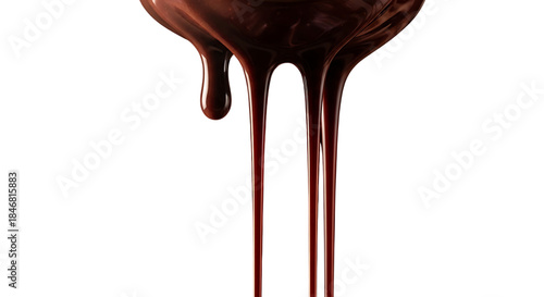 Rich chocolate syrup dripping slowly from a spoon creating elegant flowing lines