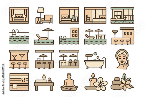 Relaxing spaces for leisure and wellness found in a modern resort