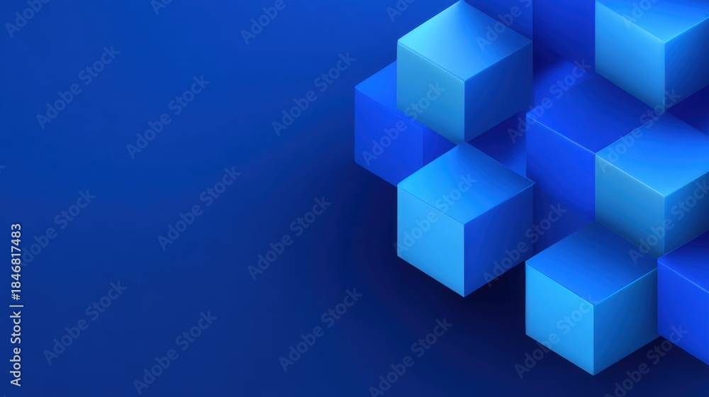 Obraz premium Abstract geometric composition of three-dimensional blue cubes creating a modern digital background for technology, design, or creative projects