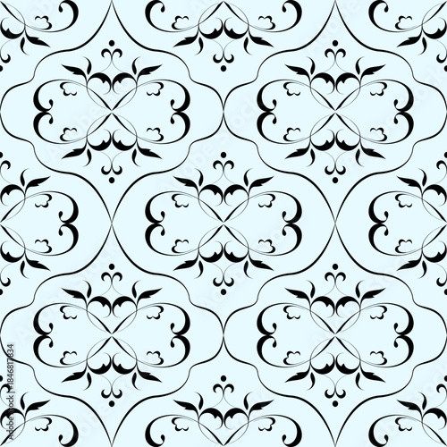 seamless botanical pattern of painted oriental motifs 