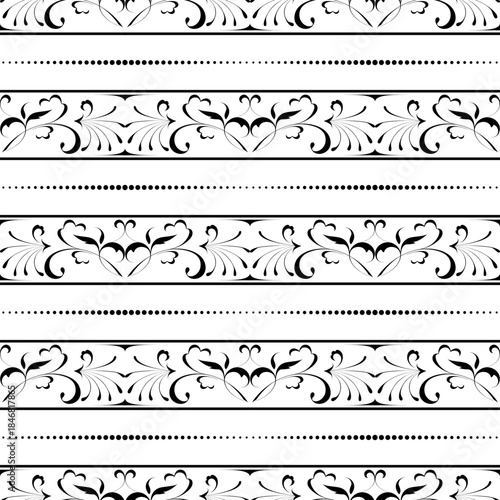 seamless botanical pattern of painted oriental motifs 