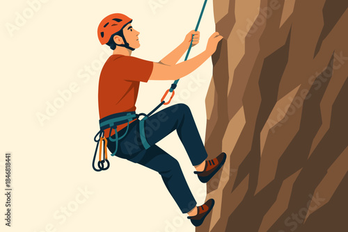 Climber scales rocky wall with care and focus during outdoor adventure training session in a natural setting