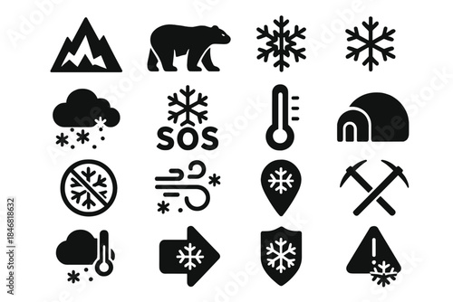 Various winter-themed symbols showing nature, weather, and safety in an engaging and informative style