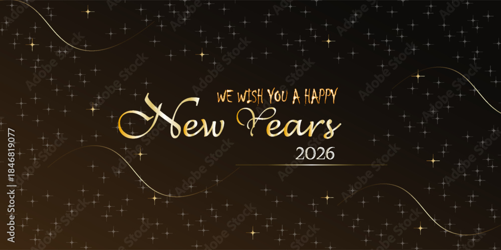 Obraz premium Happy New Year 2026 with gold stars and sparkles . Suit for bussines, banners