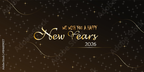 Happy New Year 2026 with gold stars and sparkles . Suit for bussines, banners