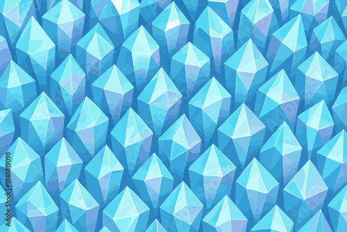 Geometric shapes create a pattern on a blue background with pyramids arranged closely together during daylight